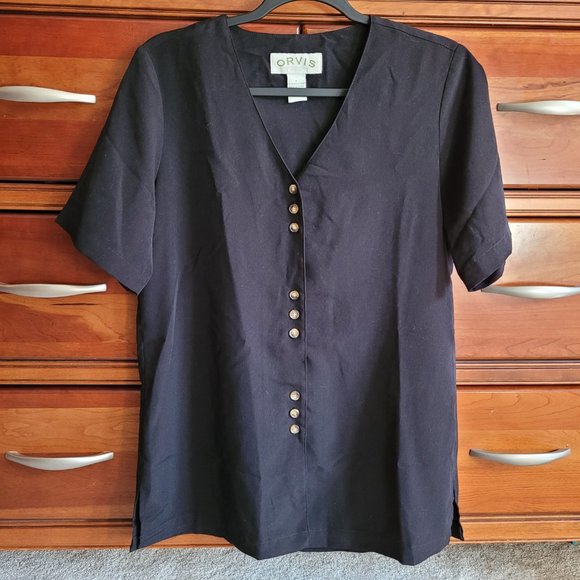 Orvis Button Up Oversized Tunic Short Sleeve Top, Black, Size Small - Picture 2 of 4